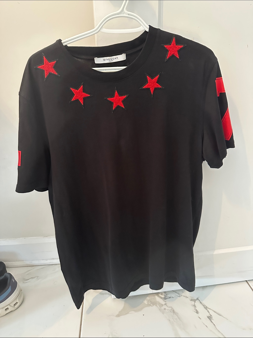 Givenchy Black Short-Sleeve Tee With Red Star Embellishments